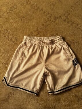 adidas Cream Mesh Athletic Shorts with Black Trim